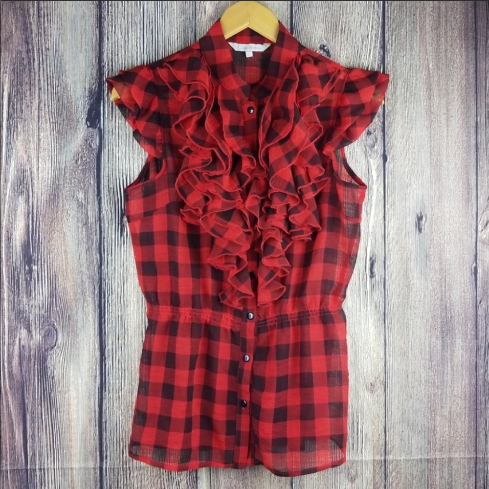 Buffalo plaid lightweight ruffle shirt